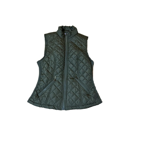 Women's Puffer Vest Jacket with Pockets by Laura Scott Size S Army Green - Picture 2 of 6